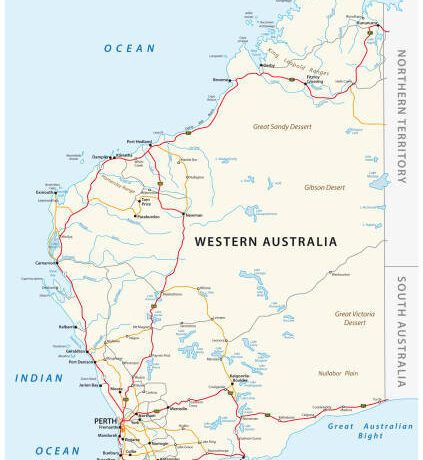 Road vector map of the Western Australian state